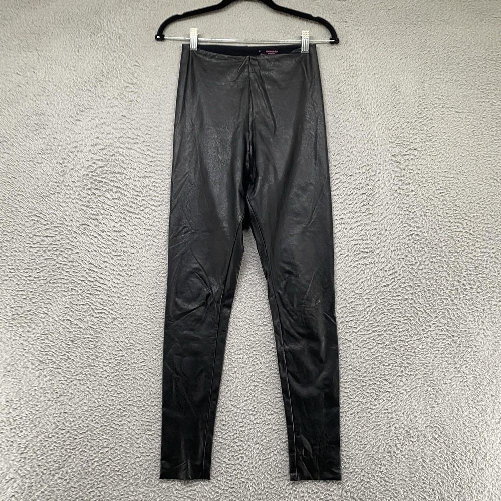 Commando Faux Leather Leggings Womens Medium Black Shiny High Rise Ankle Stretch